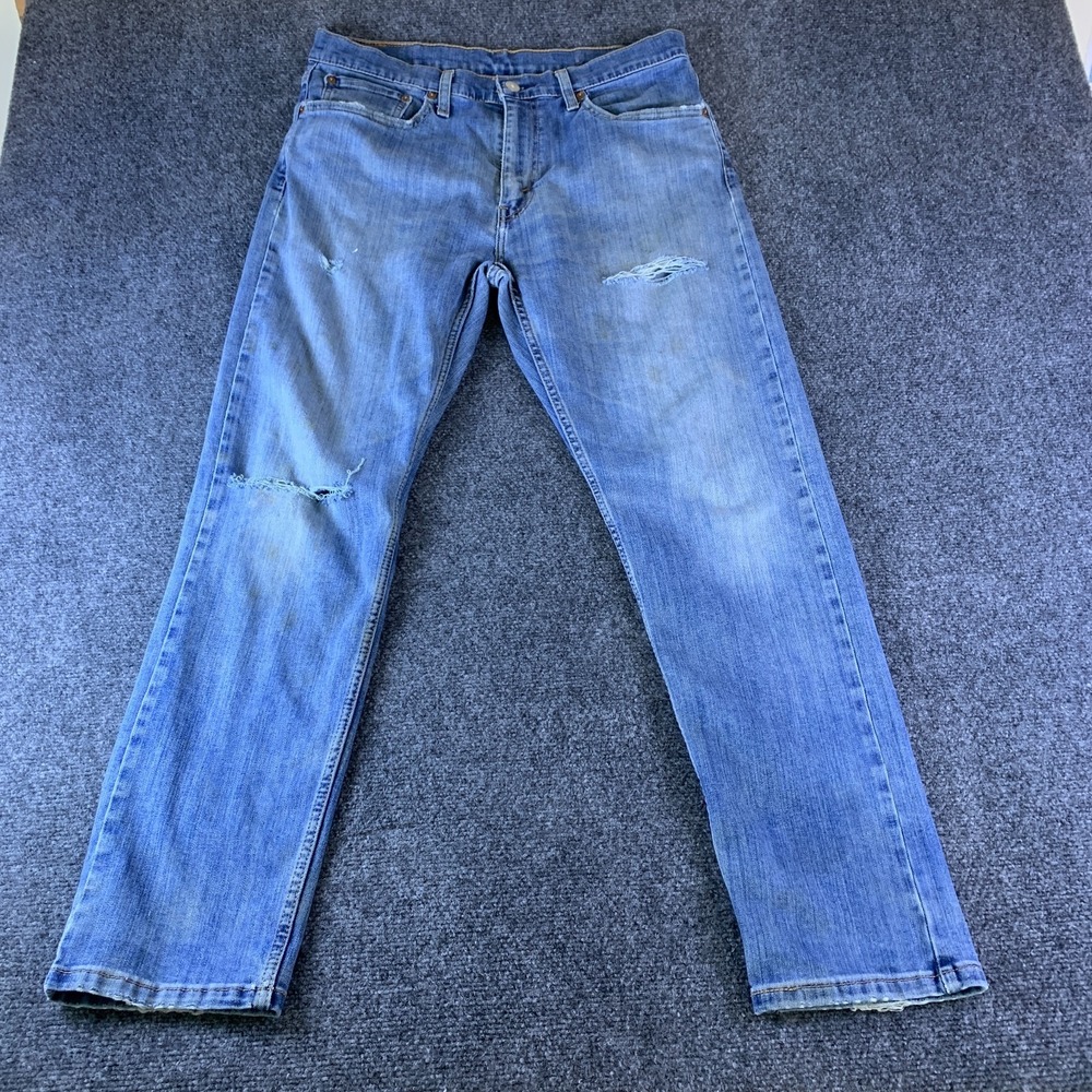 Levi's 502 Taper Jeans Mens 33x32 (Fits 33x30) Blue Denim Cotton Distressed